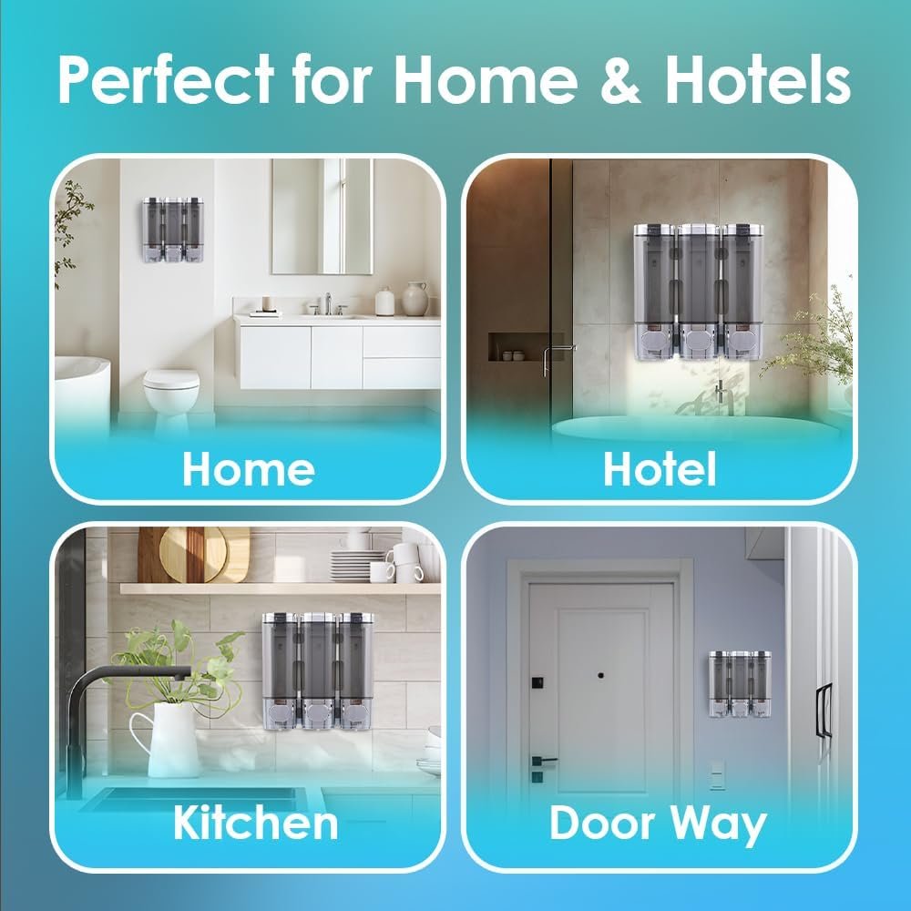 3 Chamber Shampoo & Conditioner Dispenser – Wall Mounted - Image 3