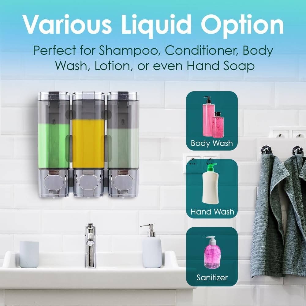 3 Chamber Shampoo & Conditioner Dispenser – Wall Mounted - Image 5