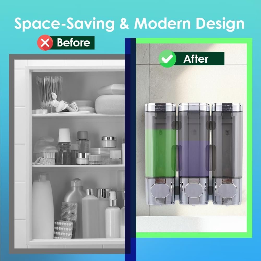 3 Chamber Shampoo & Conditioner Dispenser – Wall Mounted - Image 8